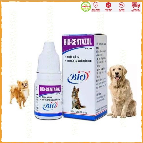 1 chai Bio Gentazol 10ml nhỏ tai cho chó ⚜ FREESHIP ⚜ viêm tai ngoài, tai có mùi hôi, ửng đỏ, có mủ