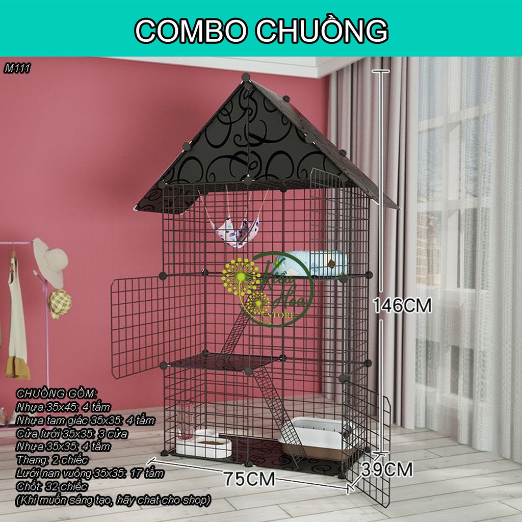 CHUỒNG MÈO 3 TẦNG SẢN PHẨM THẬT TẶNG KÈM CẦU THANG (ĐEN, TRẮNG, HỒNG) (Chọn hàng theo phân loại màu)