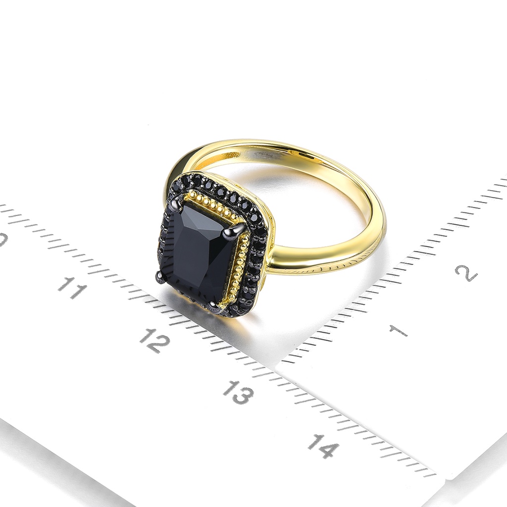 Nhẫn Mạ Vàng / Bạc 925 Đính Đá Tự Nhiên Màu Đen 2.6 Carats Thời Trang Cho Nữ