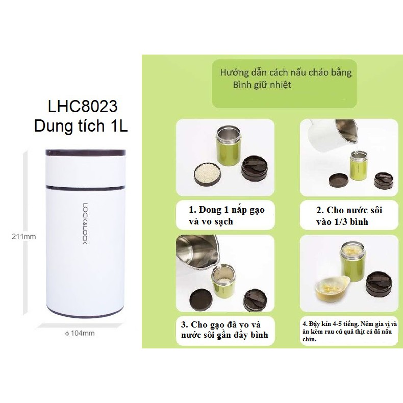 Bình ủ cháo Lock & Lock Portable Food Jar 1000ml [ LHC8023 - LHC8022 ] - Ca giữ nhiệt 750ml Inox 304 cao cấp