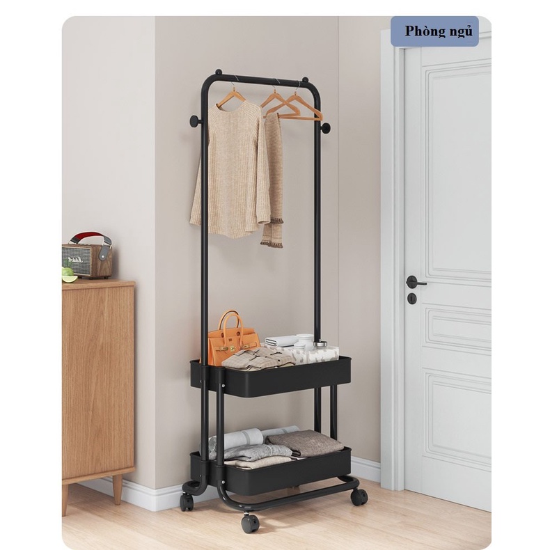 [MẪU MỚI-GIÁ RẺ] Giá Treo Quần Áo Chữ H 2 Khay Để Đồ Có Bánh Xe Nhỏ Gọn Để Phòng Ngủ Phòng Khách trang trí