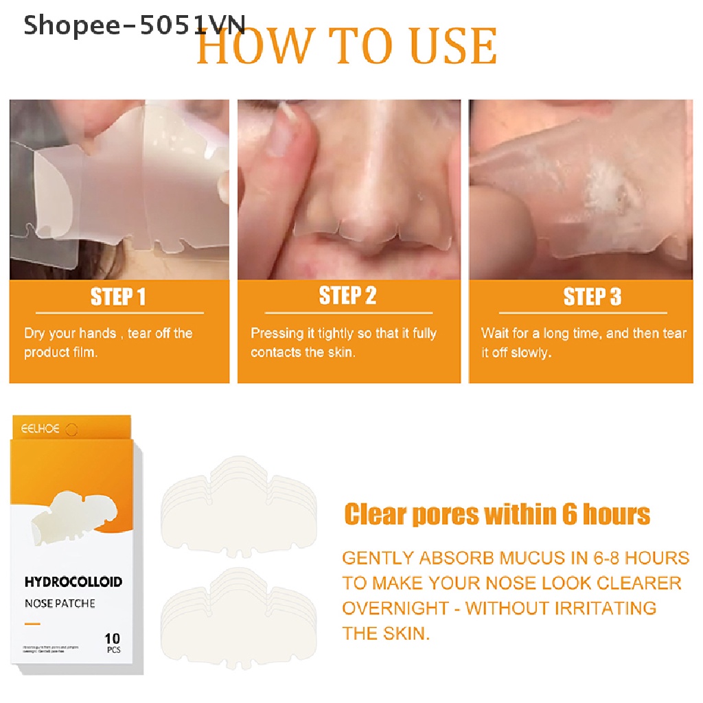 Set 10 miếng dán mũi lột mụn đầu đen Hydrocolloid làm sạch sâu chăm sóc da