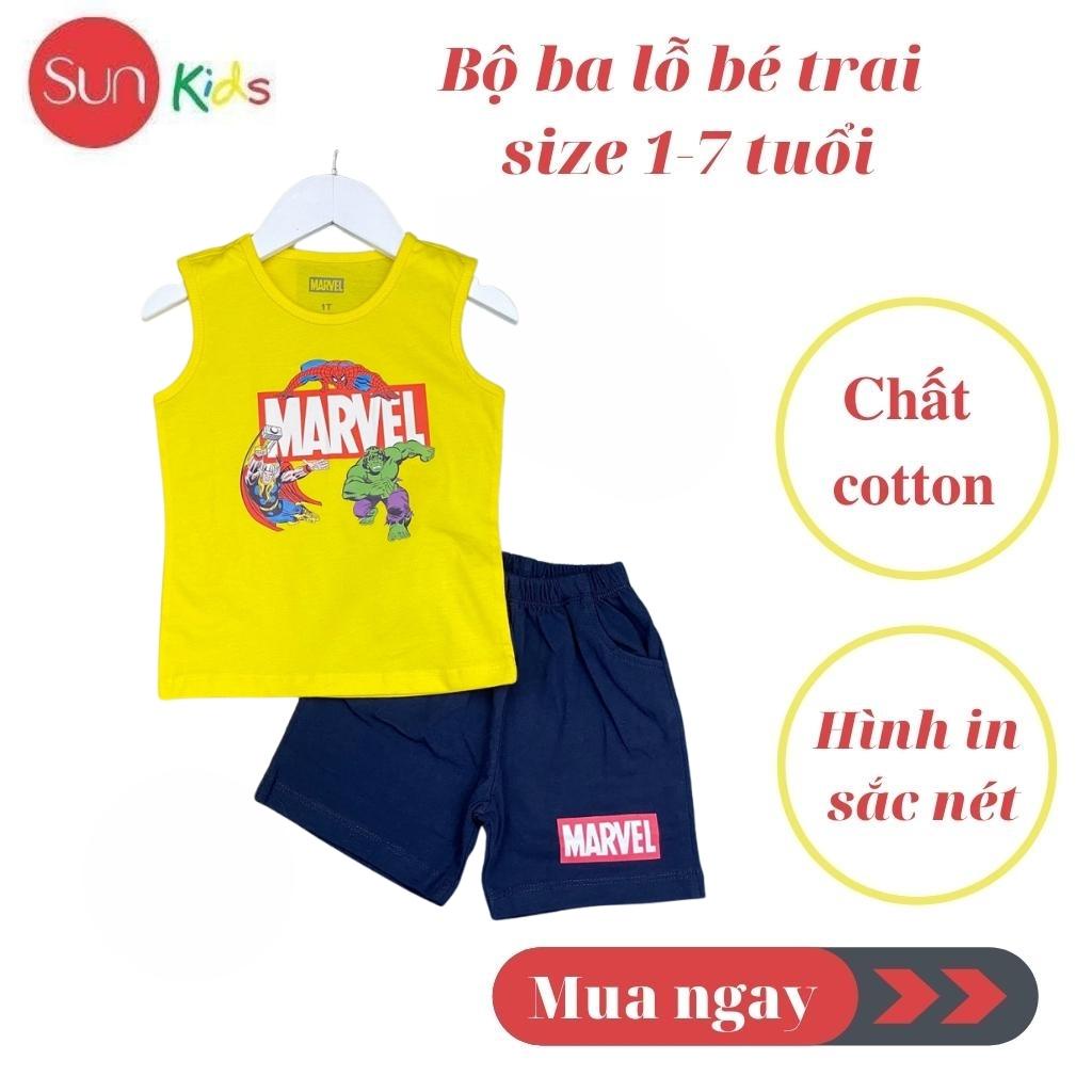 Đồ bộ bé trai, bộ ba lỗ cho bé chất thun cotton, nhiều màu, size 1-7 tuổi - SUNKIDS