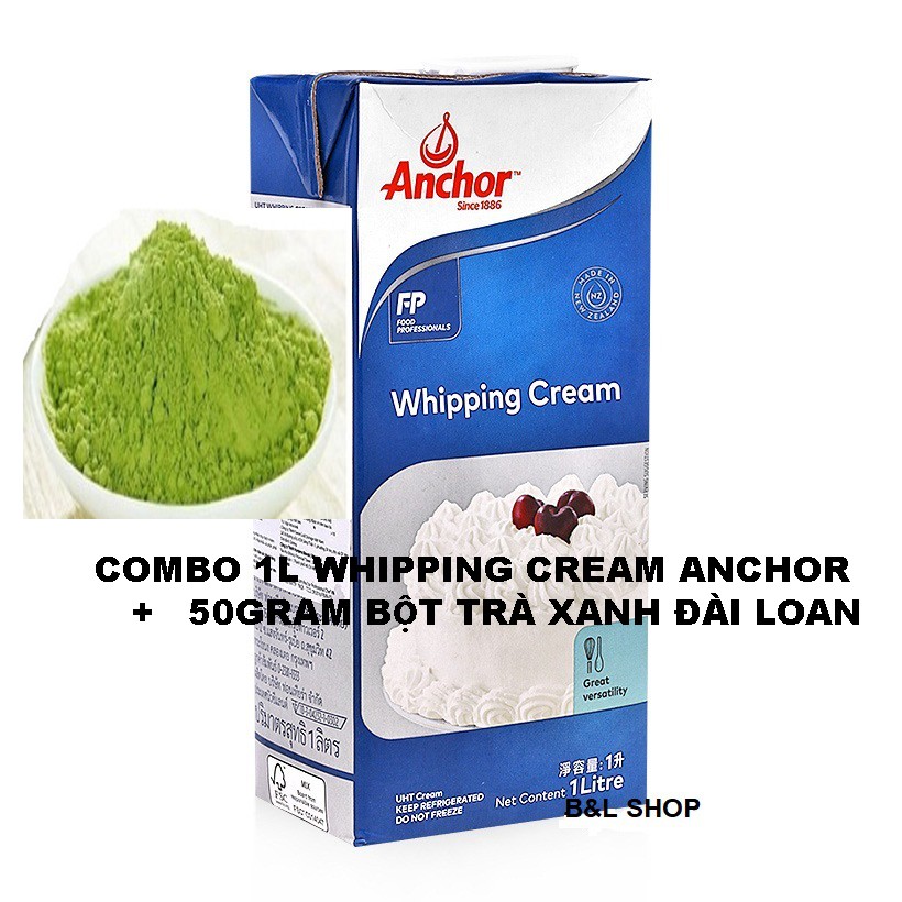 Combo 1 hộp whipping cream anchor +20gram bột trà xanh Đài Loan