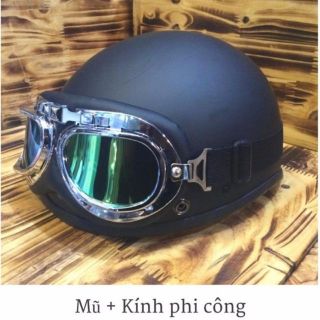 Mũ bảo hiểm nửa đầu kèm kính phi công đi phượt - nón 1/2 kèm kính phi công