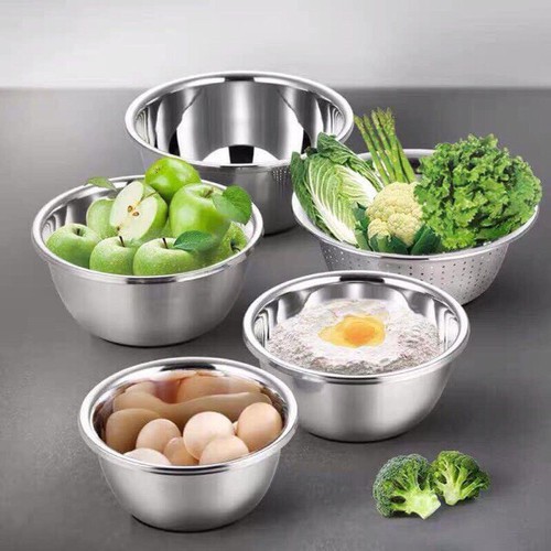 [Mã LIFEXANH03 giảm 10% đơn 500K] Bộ 5 Rổ Chậu Inox 304 Rửa Thực Phẩm Cao Cấp - Tiện Dụng