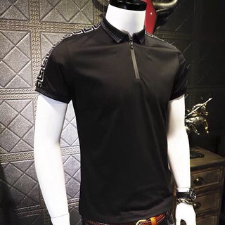 Áo Phông Nam Polo Cỗ Kéo Họa Tiết Versace Chạy Sọc Tay - Hàng Đẹp Thun 4 Chiều SN-P07