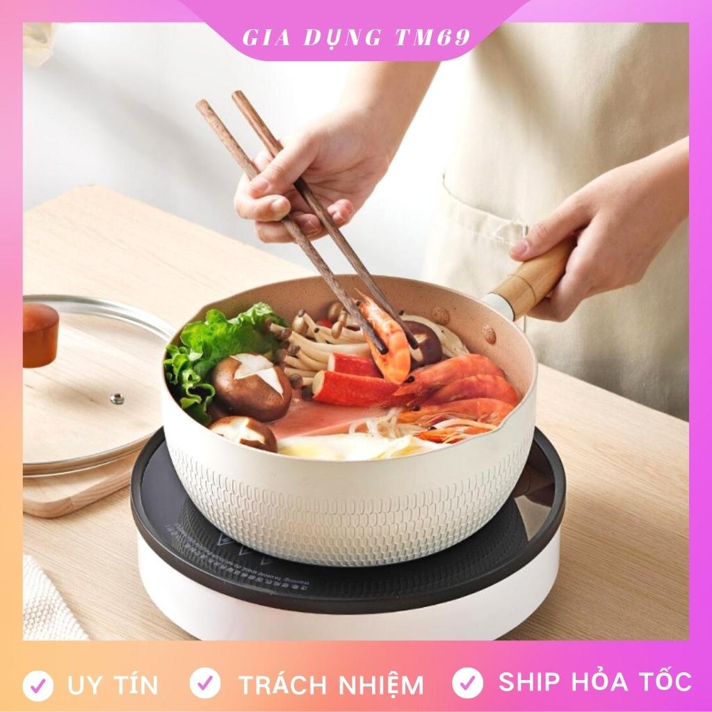 Chảo Chống Dính Bếp Từ Sâu Lòng Mini Xào Rán Nấu Hấp 18cm Đa Năng, Nồi Quánh Nấu Bột Kiểu Nhật Bản