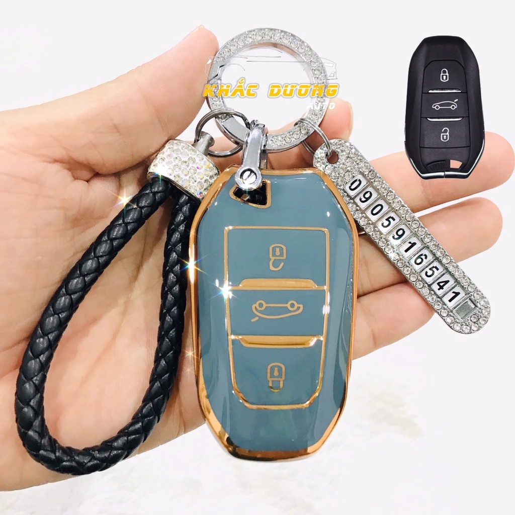 Ốp chìa khoá Peugeot 2008 3008 5008 TPU đính đá nhân tạo sang trọng