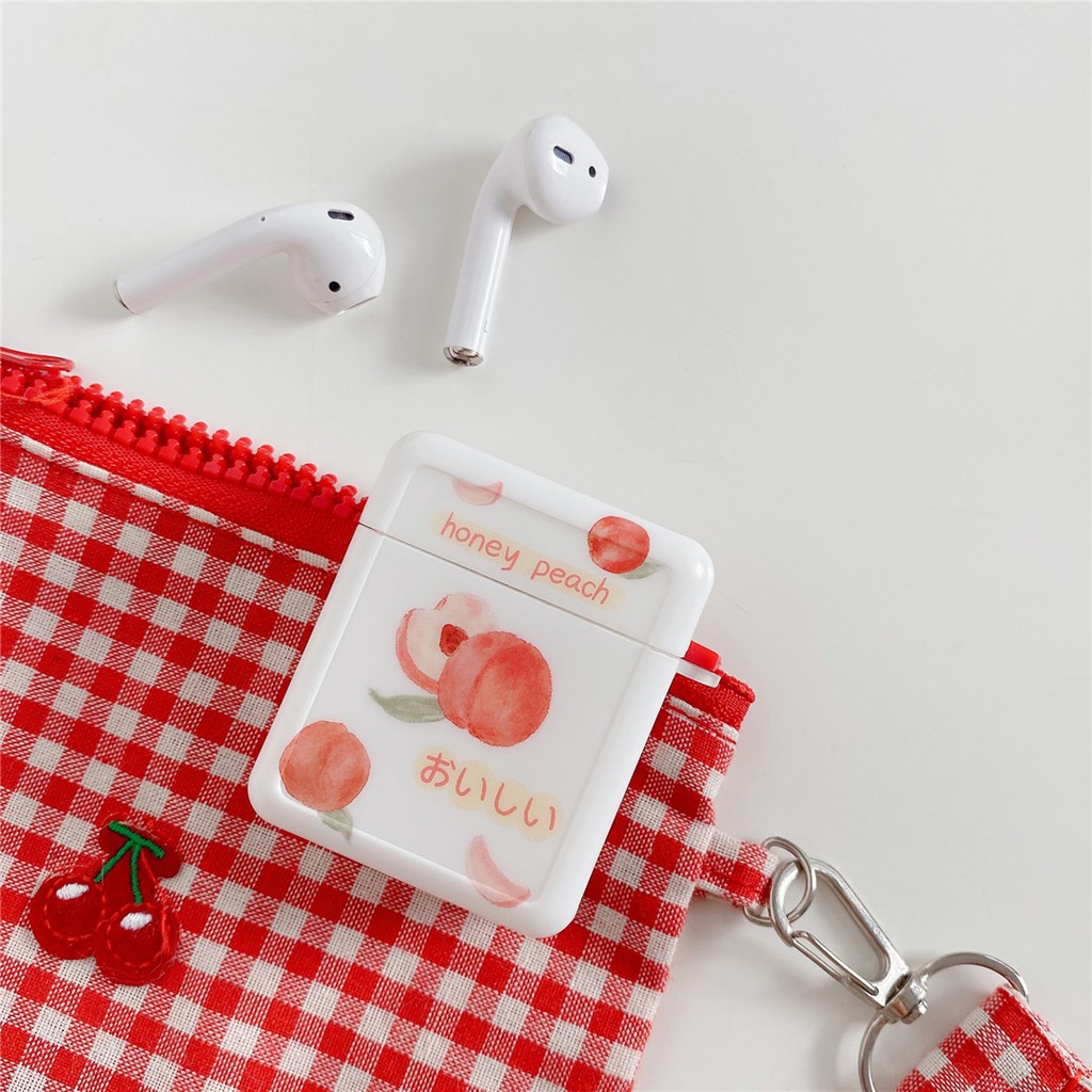 Vỏ Đựng Hộp Sạc Tai Nghe Airpods Hình Trái Đào Xinh Xắn