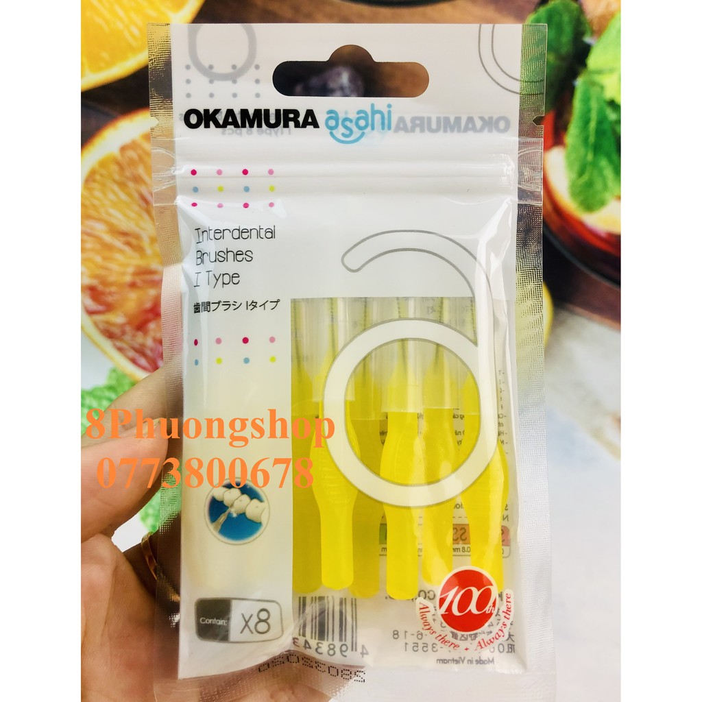Bàn chải kẽ Okamuara chữ i chăm sóc răng miệng 8 cái/ bịch - Bàn chải kẽ răng Okamura Asahi dạng chữ i