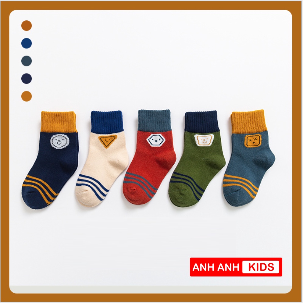 [ Hot 2021] Set 5 đôi Tất cho bé - tất trẻ em chất cotton hàng xuất khẩu- Anhanhkids, Anhanhhome