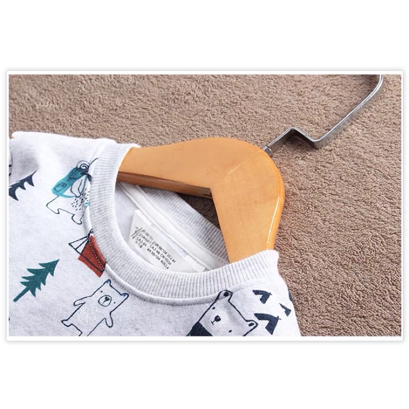 Áo thun dài tay bé trai HM 1-10 tuổi   Áo phông cotton 2 lớp nỉ bông 0122