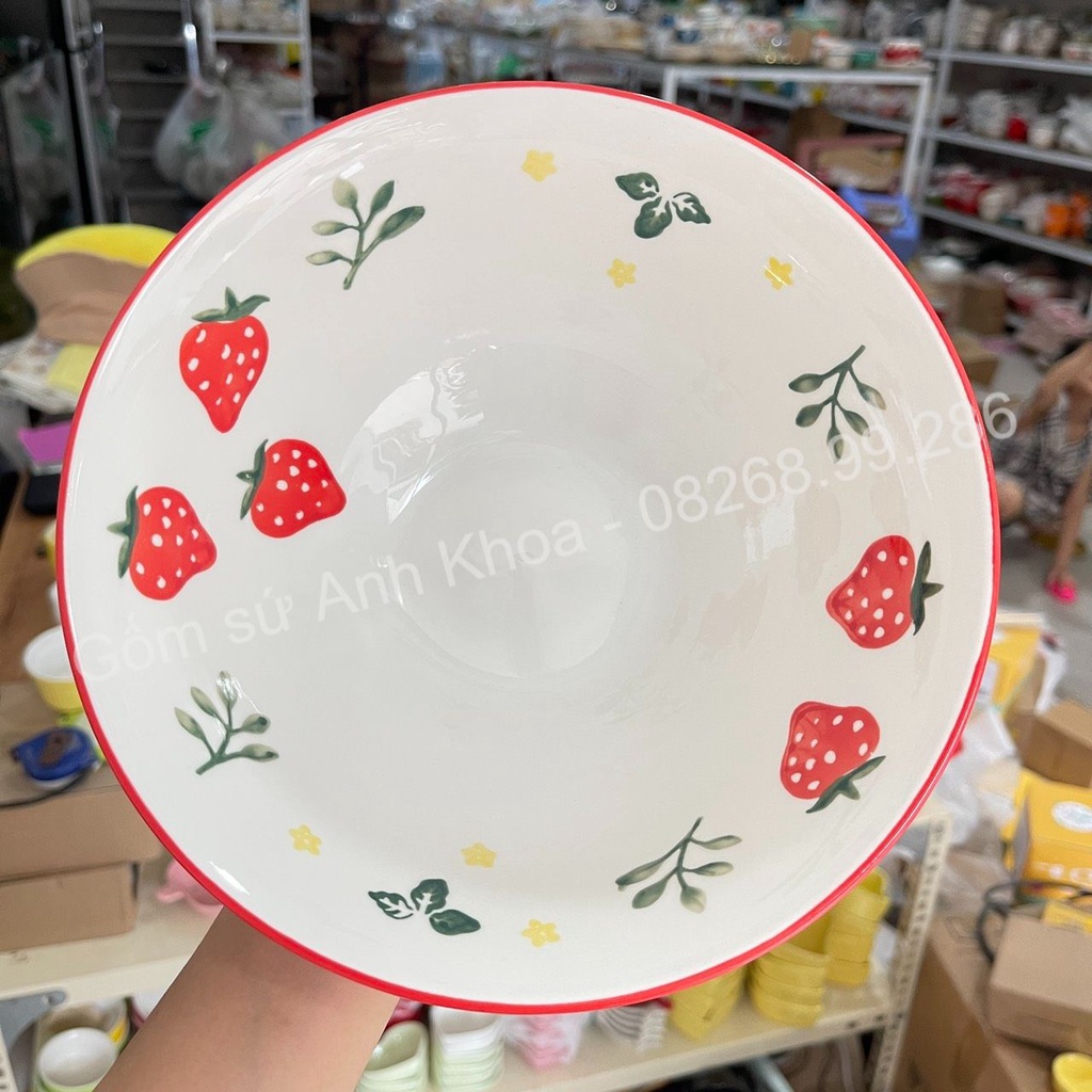 Bộ Chén Dĩa Sứ Bát Ăn Cơm Đĩa Sứ Dễ Thương Cute sét dâu 24 món màu đỏ Decor cao cấp.
