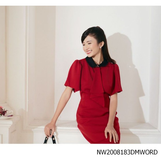 Đầm đỏ phối cổ đen thiết kế Elise | BigBuy360 - bigbuy360.vn