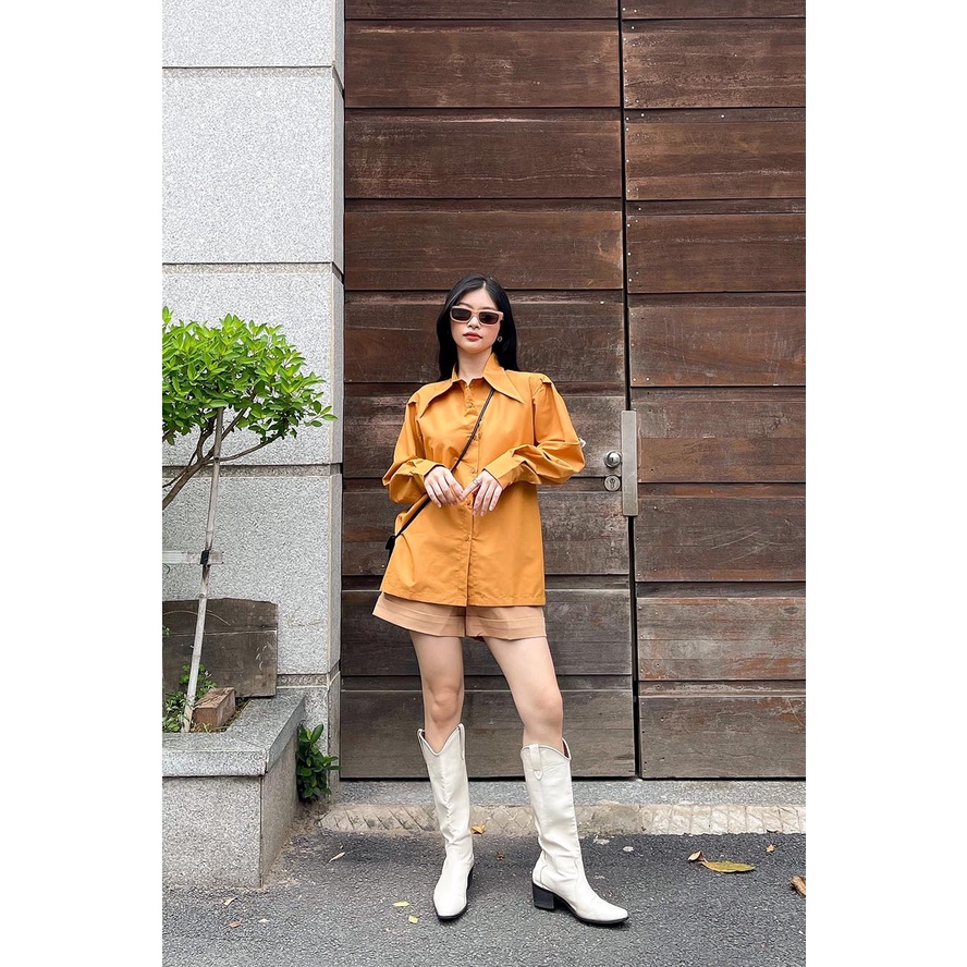 DOTTIE - Áo sơ mi lá cổ nhọn nữ vàng nâu T0348