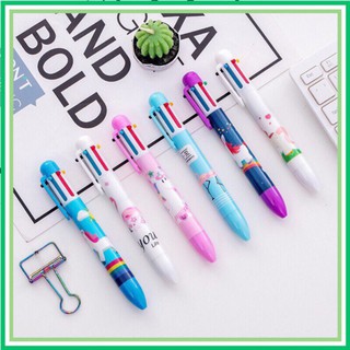 Bút Bi Bấm 6 Ngòi 6 Màu Tiện Dụng Họa Tiết Ngựa Một Sừng Unicorn Dễ Thương