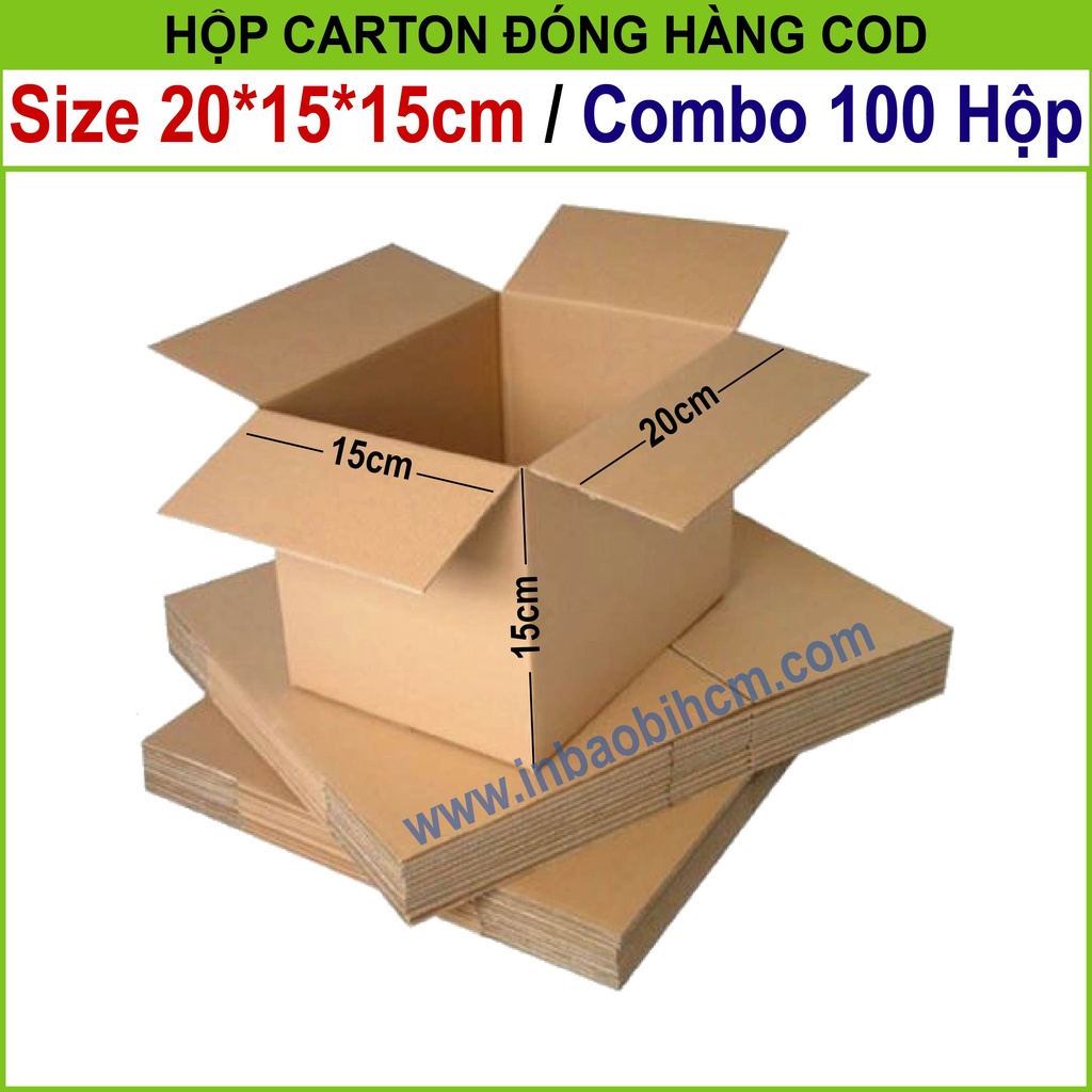 100 hộp carton đóng hàng 20x15x15 cm (Hộp dày dặn, 3 lớp, cứng, chuẩn Ship COD - Thùng giấy - Hộp giấy carton giá rẻ)