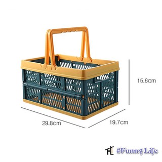 FL Collapsible Storage Shopping Basket Crates Stackable Crate bin Folding Storage Bins Baskets with Handles, Utility Container Organizer Bins for Kitchen Bathroom Grocery Car Trunk Books