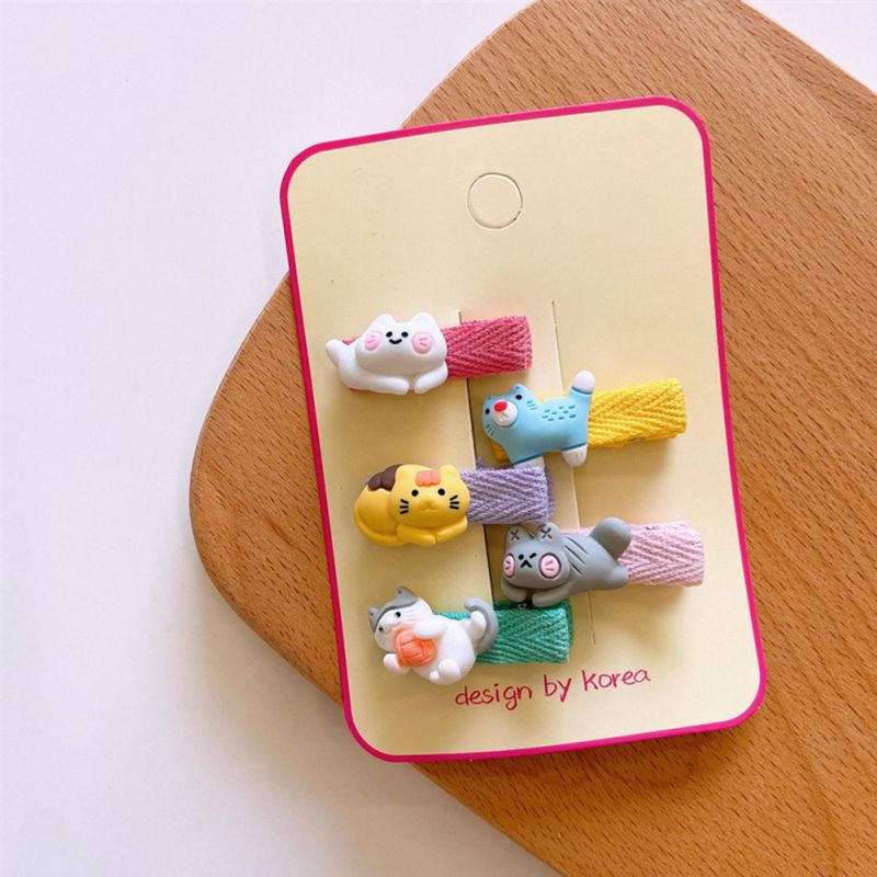 Set 5 Kẹp Tóc Họa Tiết Hoạt Hình Phong Cách Hàn Quốc Đáng Yêu Cho Bé Gái