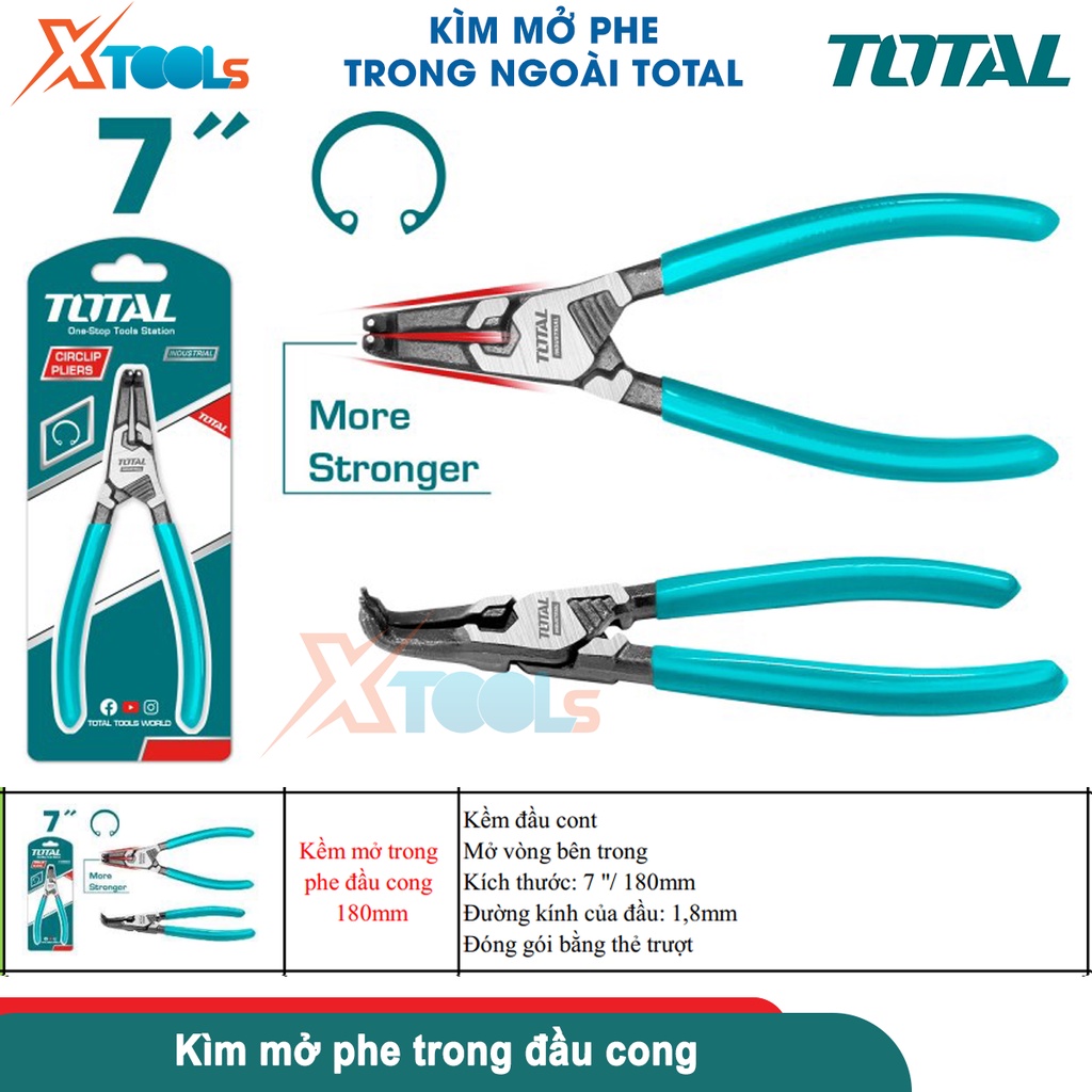 Kìm mở phe trong ngoài Total 7&quot;/180mm đầu 1.8mm kìm mở phe đầu thẳng và cong THTJ21801 THTJ21802 [CHÍNH HÃNG][XTOOLS]