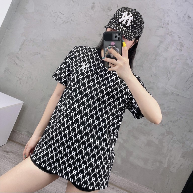 Mũ Nón MLB NY  Đen Monogram Baseball Cap Black Full Tag Code