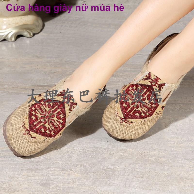Vải lanh Thái Lan retro kích thước lớn thủ công bằng rơm dệt theo phong cách dân tộc lỏng lẻo Bắc Kinh cũ giày nam