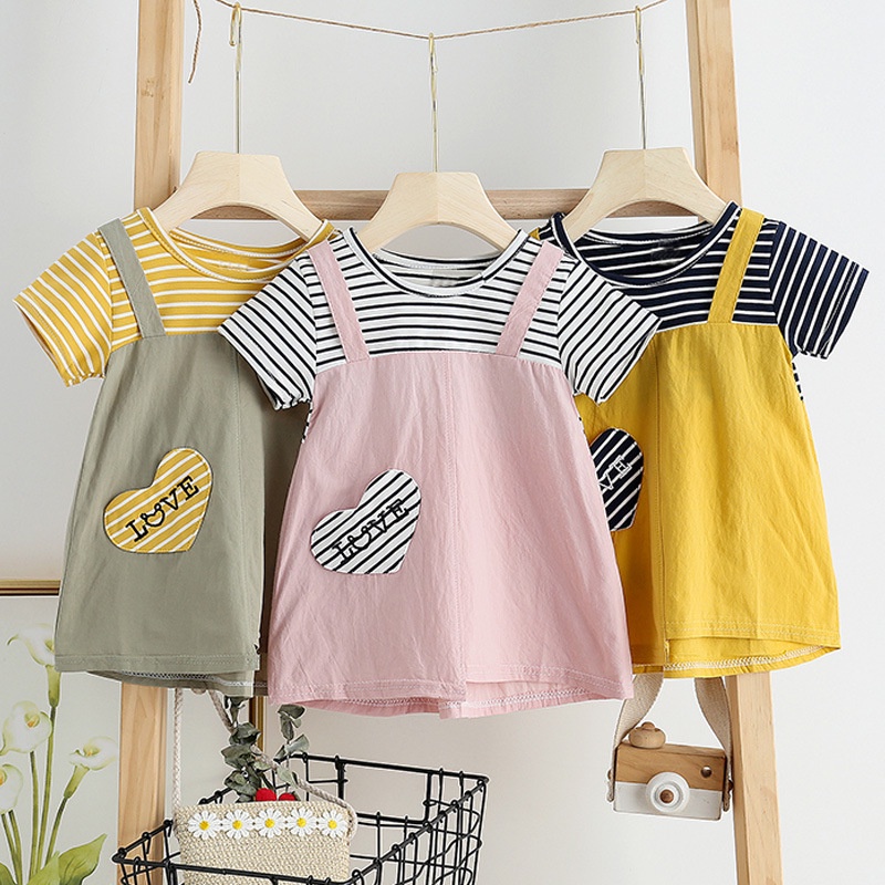 Đầm Cotton Kẻ Sọc Dáng Rộng Thoáng Khí Thời Trang Mùa Hè Cho Bé Gái Sơ Sinh