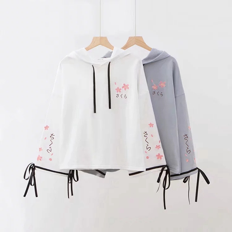 Áo phông mùa xuân và mùa hè mới phong cách Nhật Bản - Áo  thêu hoa áo len chui đầu áo len nữ sinh