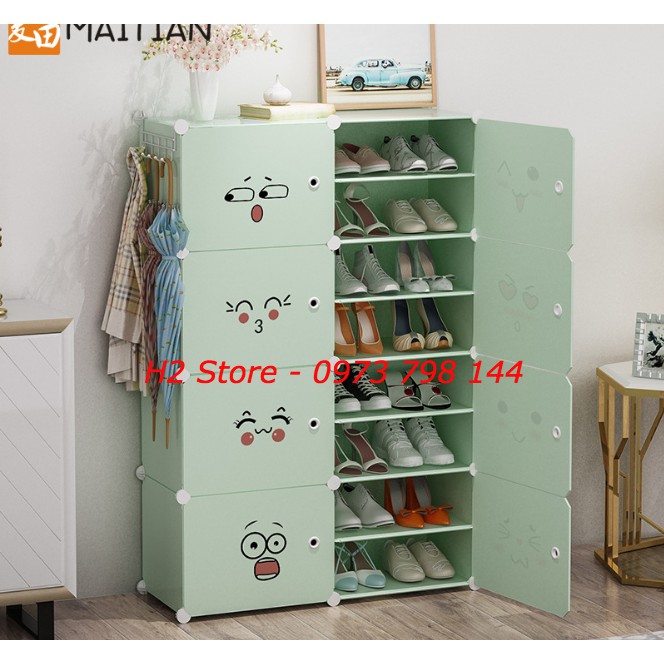 { RẺ NHẤT SHOPEE } TỦ NHỰA ĐỂ GIÀY ĐA NĂNG THÔNG MINH 16 Ô (chia ô) MÀU CỐM CỬA MẶT CƯỜI