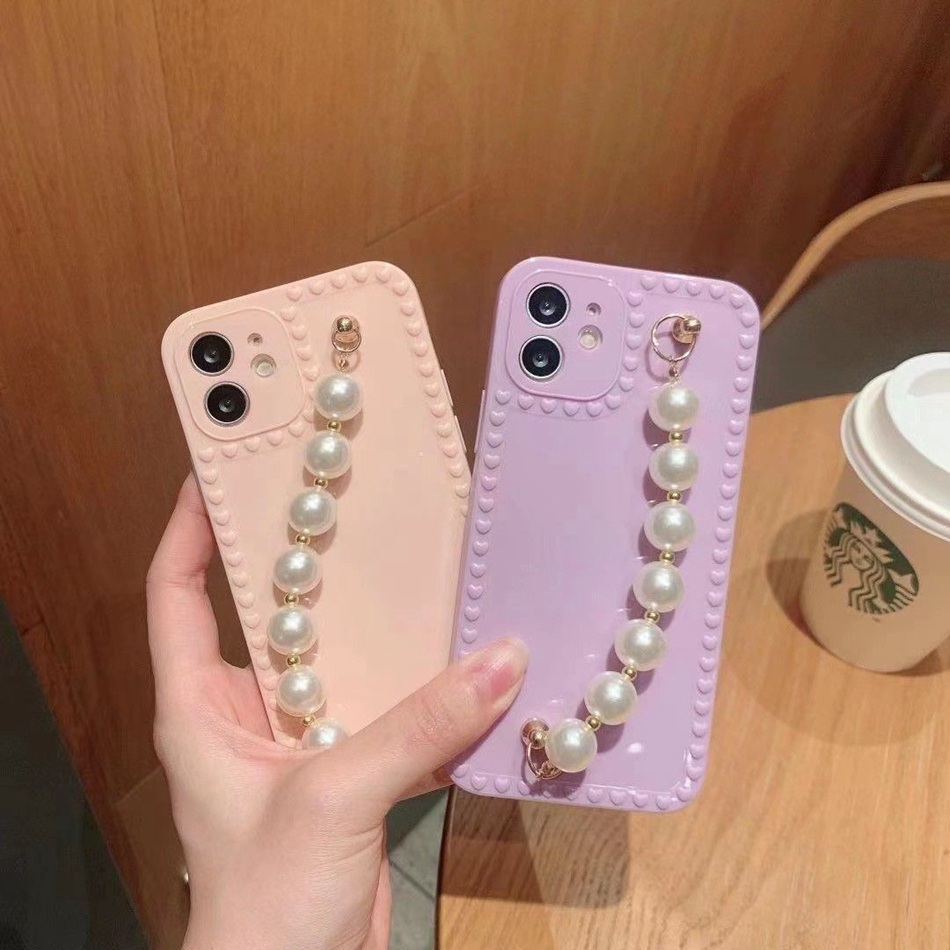 Ốp Điện Thoại TPU Khung Ảnh Trái Tim Chuỗi Ngọc Trai Cho iPhone 13 Pro Max SE 2020 12 Mini 12 11 Pro Xs Max Xr X 7 8 Plus