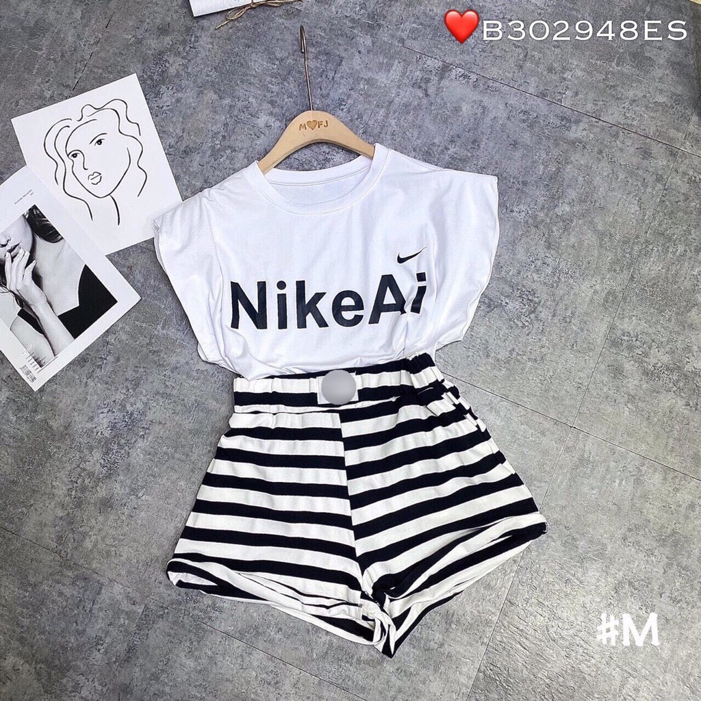 set bộ áo sát nách quần short sọc phong cách chất coton mềm