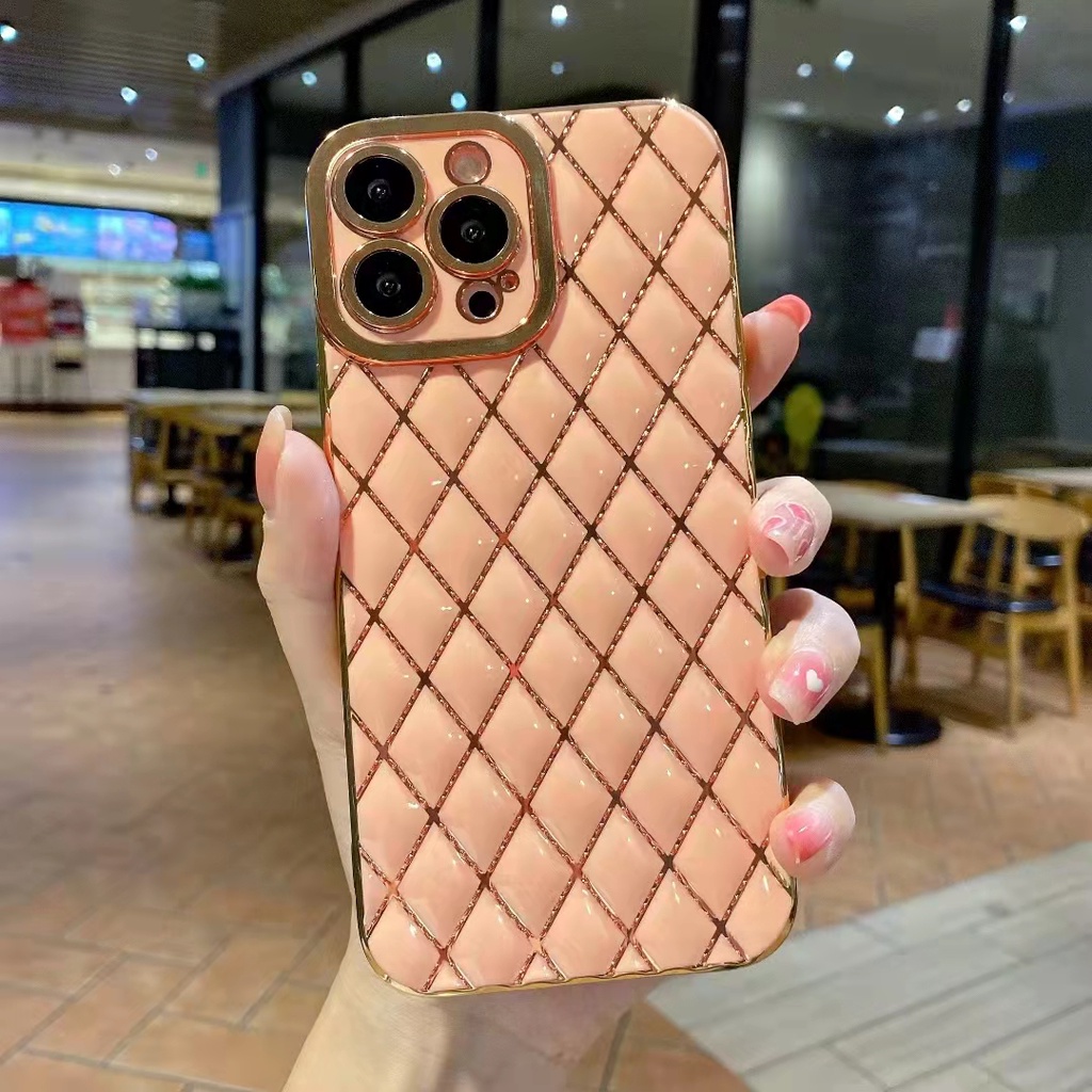 Ốp Điện Thoại Mềm Mạ Điện Họa Tiết Kẻ Ô Cho Iphone 13 Pro MAX 12 11 Pro MAX XS XR 8 7 Plus