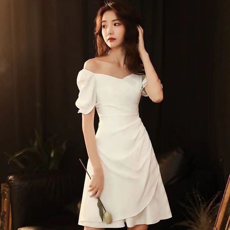 Đầm Ngắn Màu Trắng Phong Cách Phương Tây Sang Trọng Thời Trang Cho Nữ