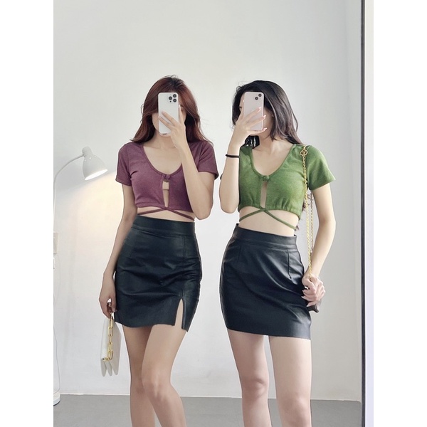 BUNNY CROPTOP▪️Áo nút bọc thắt eo tay ngắn