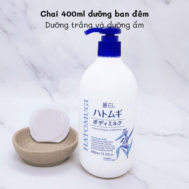 Sữa dưỡng thể Hatomugi body milk ban đêm 400ml giúp duy trì độ ẩm và dưỡng da trắng sáng hiệu quả