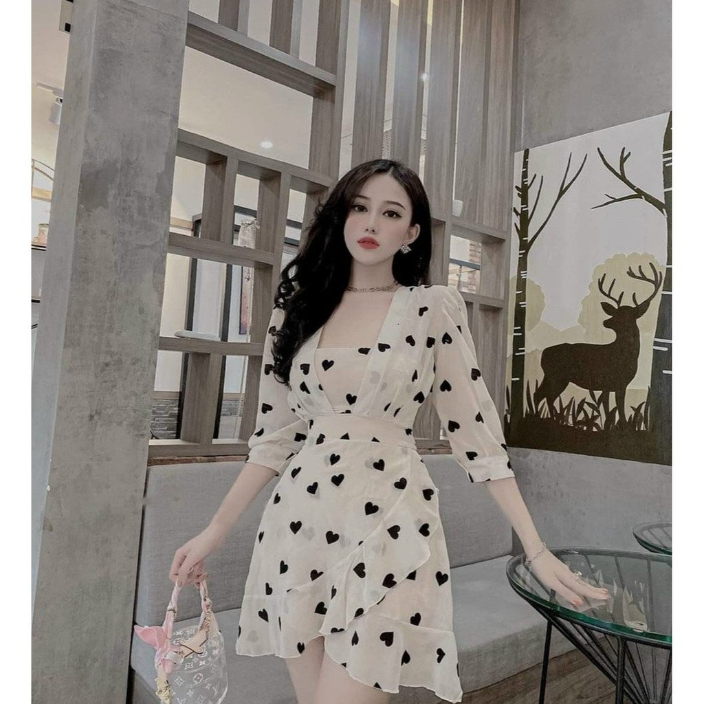 Váy Trắng Họa Tiết Trái Tim, Xòe Bèo Quây Chèo Chân Váy Thời Trang - Winchois | BigBuy360 - bigbuy360.vn
