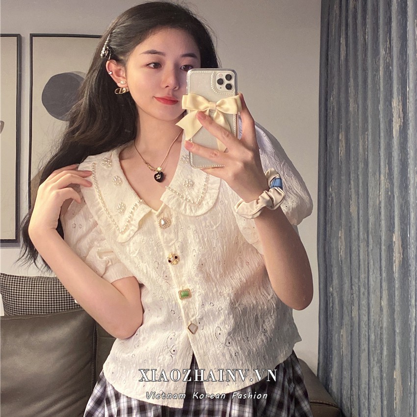 Xiaozhainv Áo Sơ Mi Ngắn Tay Phong Cách Hàn Quốc Thanh Lịch Dành Cho Nữ