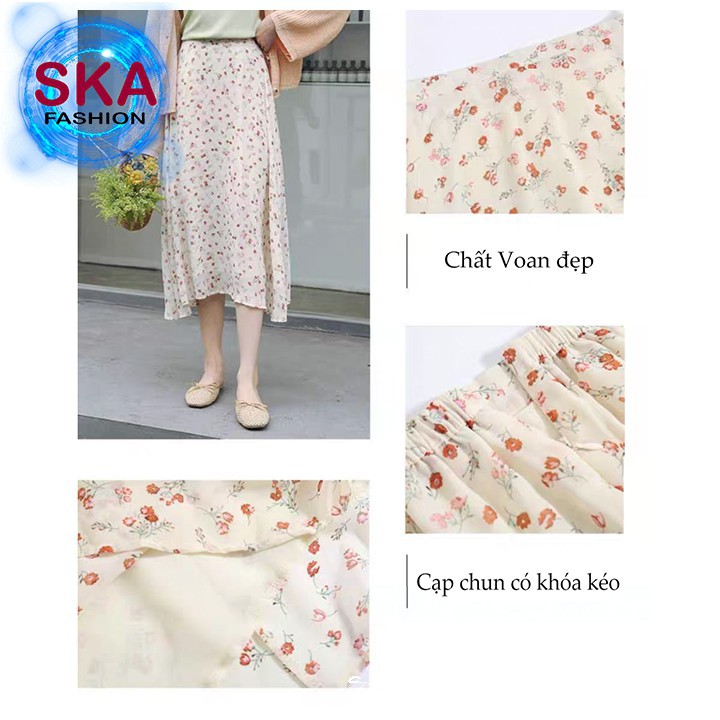 Chân Váy Trắng Dài Voan Midi Hoa Nhí 2 Lớp Ulzzang - SKA