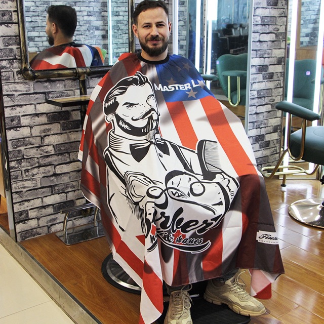 Áo Choàng Cắt Tóc Barber cờ mỹ cao cấp