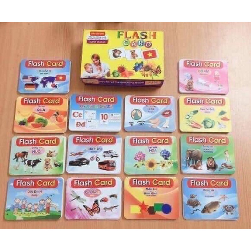 Bộ Thẻ Học Thông Minh loại to Flashcard 15 Chủ Đề song ngữ tiếng Anh cho bé từ 0-6 tuổi