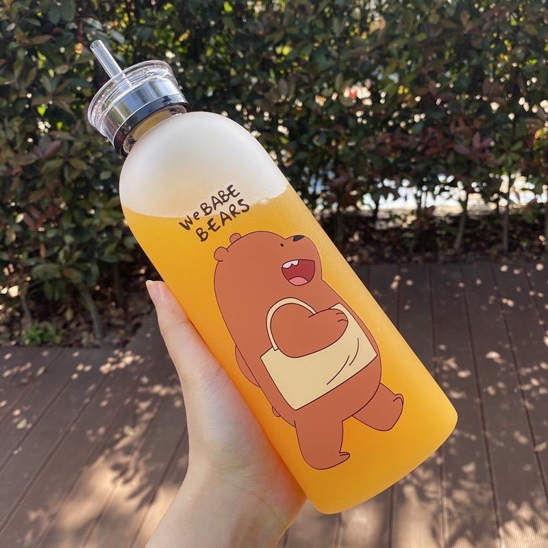 Bình Đựng Nước Hình Gấu Bear Cute 1000ml Hàn Quốc Kèm Phụ Kiện 7 món