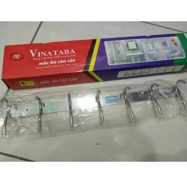 Móc quần áo treo tường inox 7 móc kép có hộp