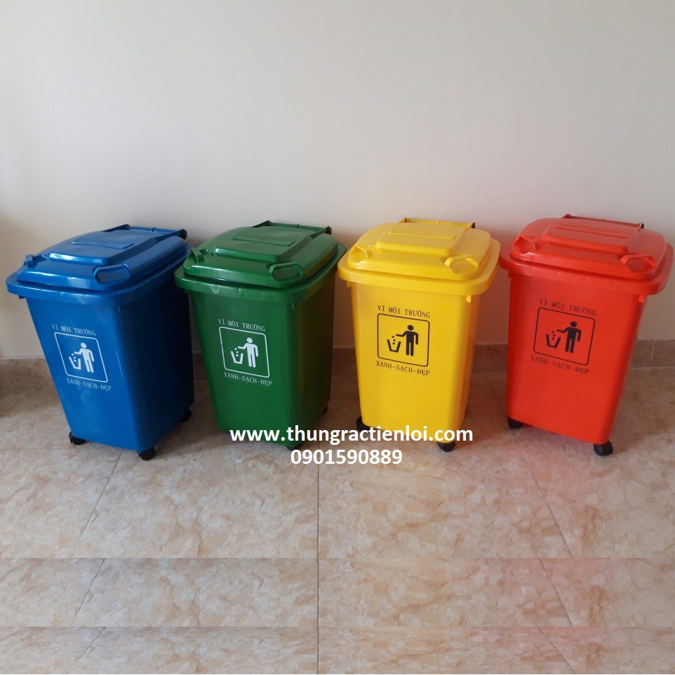 Thùng rác nhựa HDPE  60 lít có 4 bánh xe