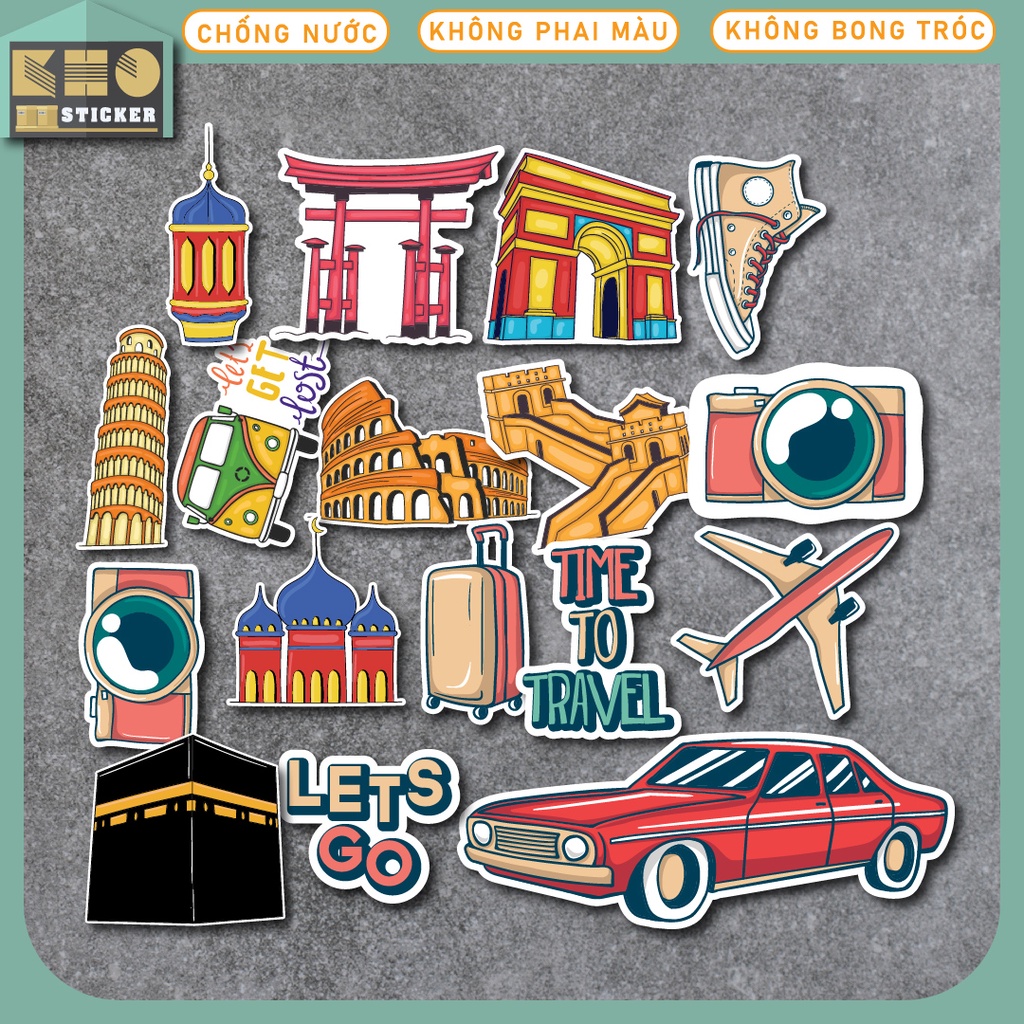 Combo 50 Sticker Du lịch chống nước sticker dán laptop, điện thoại, đàn guitar, mũ bảo hiểm, vali. MSP: ST49