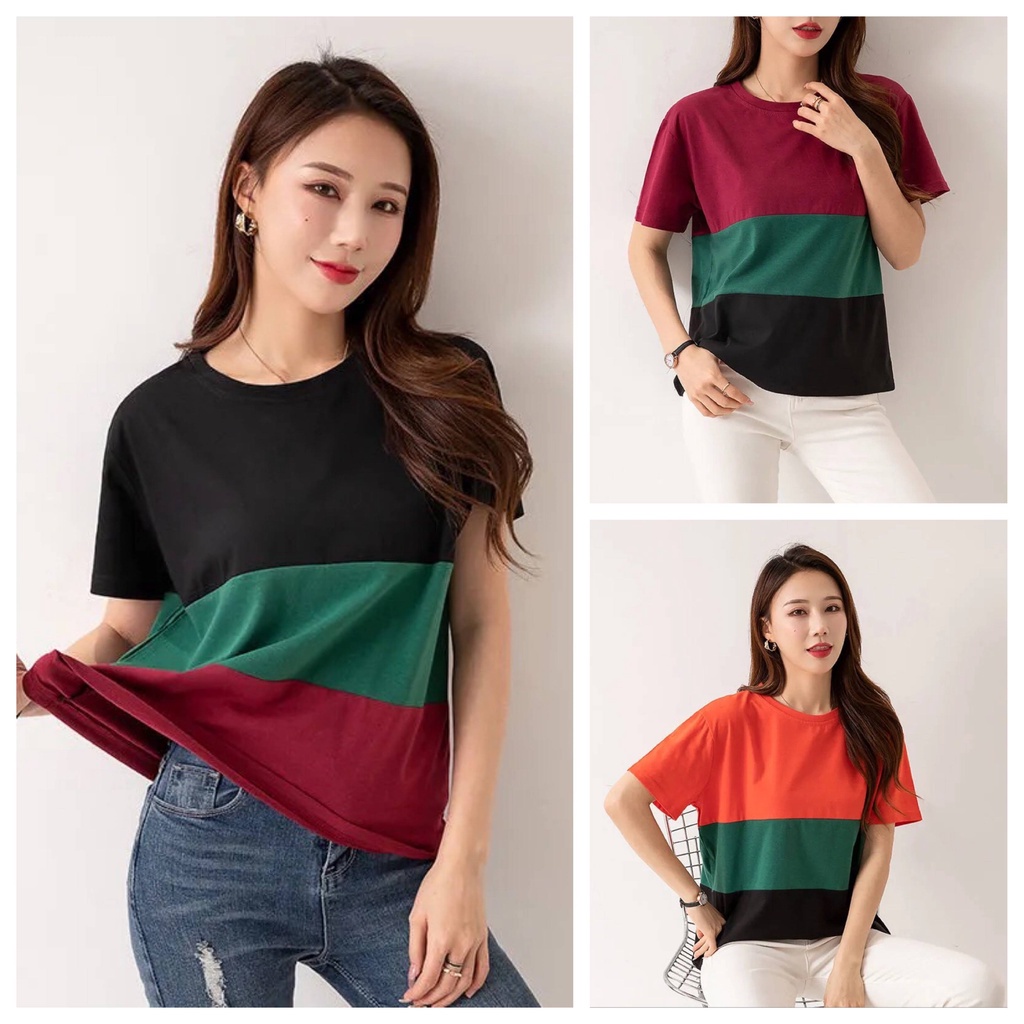 Áo Thun Cotton Cổ Tròn Tay Ngắn Dáng Rộng Màu Sắc Đơn Giản Dành Cho Nữ