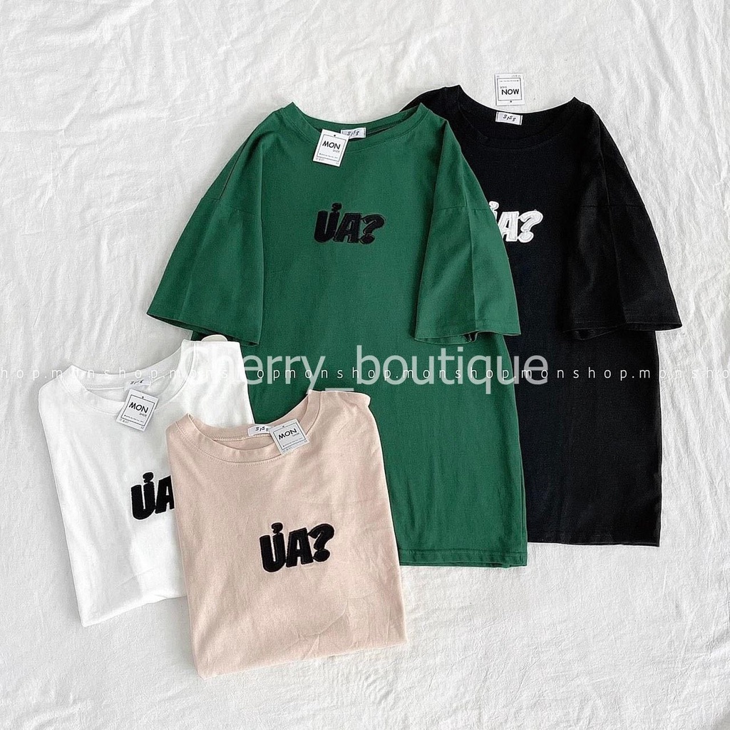 Áo phông oversize thêu hình chữ ỦA, mặc đôi nam nữ mặc cực mát