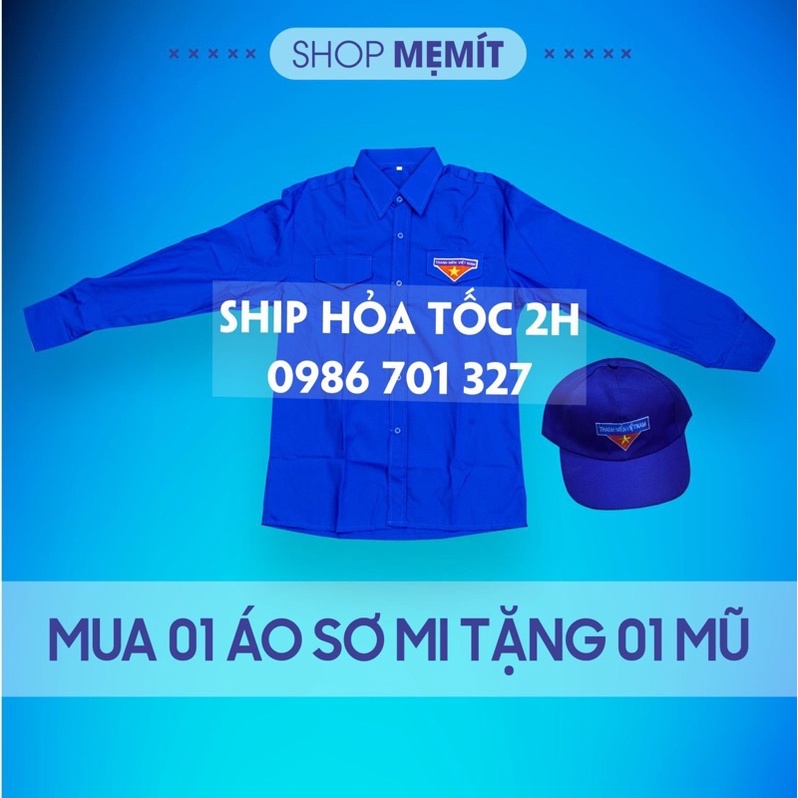 HOẢ TỐC 2H-Áo Đoàn TNVN form chuẩn mua 01 áo tặng 01 mũ logo thêu