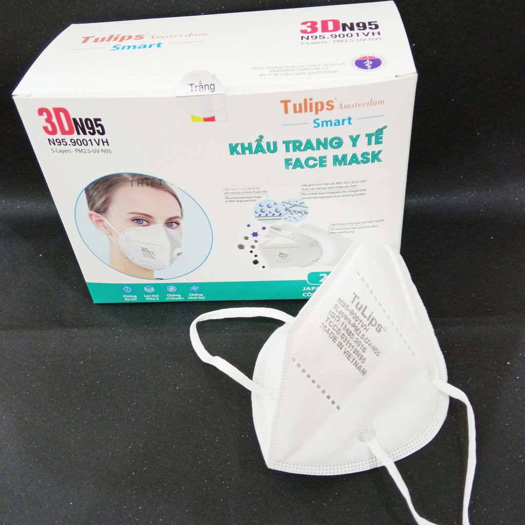 Khẩu trang 3D Tulips N95 - N95.9001VH chống bụi PM2.5 có Van   - UNIV