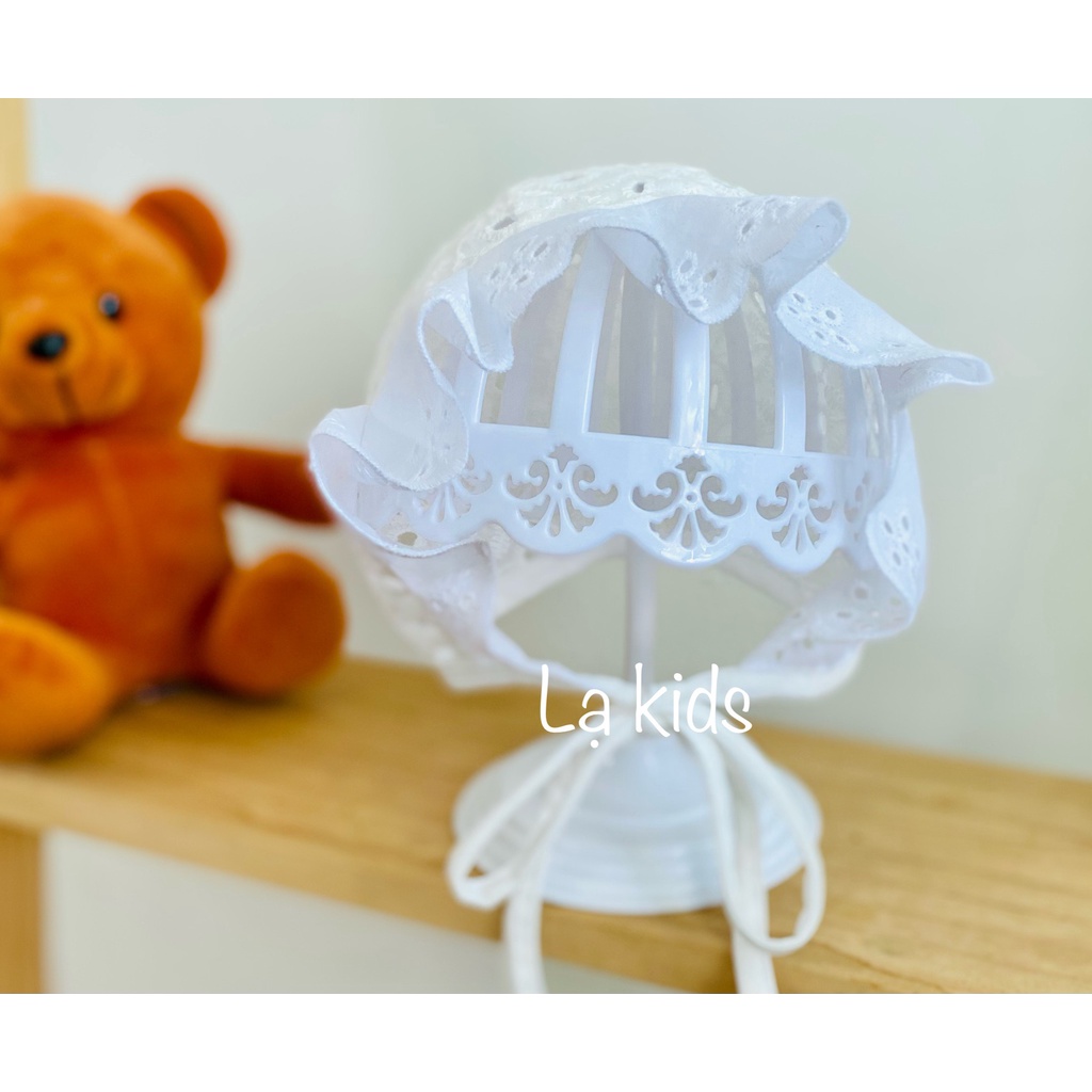 Mũ bonnet thô thêu cho bé,